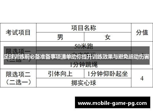 足球训练前必备准备事项清单助你提升训练效果与避免运动伤害