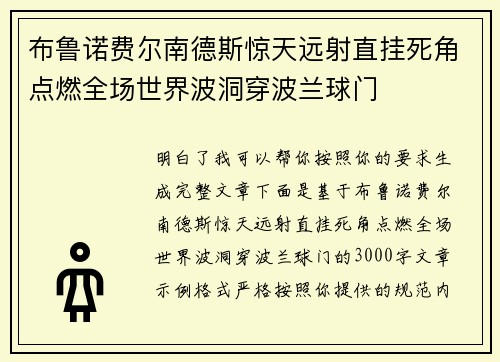 布鲁诺费尔南德斯惊天远射直挂死角点燃全场世界波洞穿波兰球门